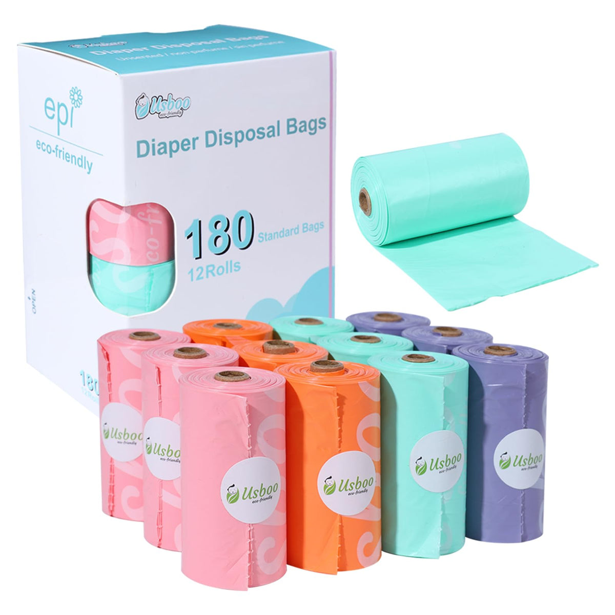 USBOO diaper bags rainbow box shows vibrant colors for easy, mess-free trips.