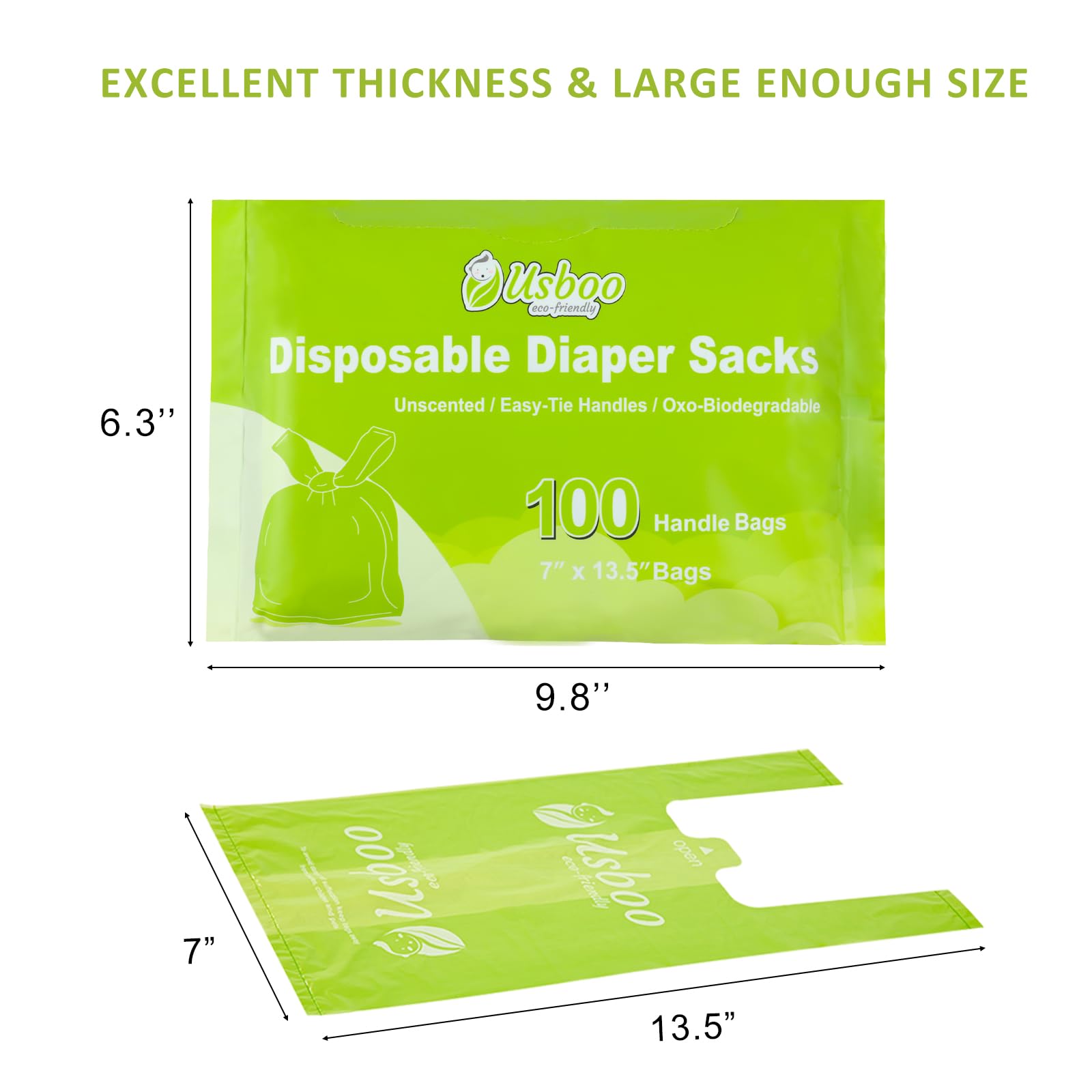 USBOO easy-tie handles provide simple closure for mess-free disposal.