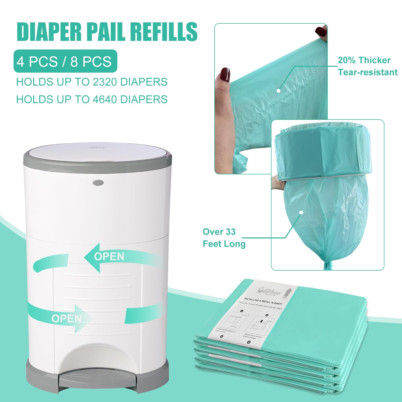 USBOO reinforced-thick-diaper-bags for sturdy waste containment