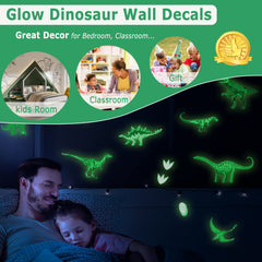 USGOO dinosaur wall decals bedroom scene glow-in-the-dark artwork for kids' rooms.