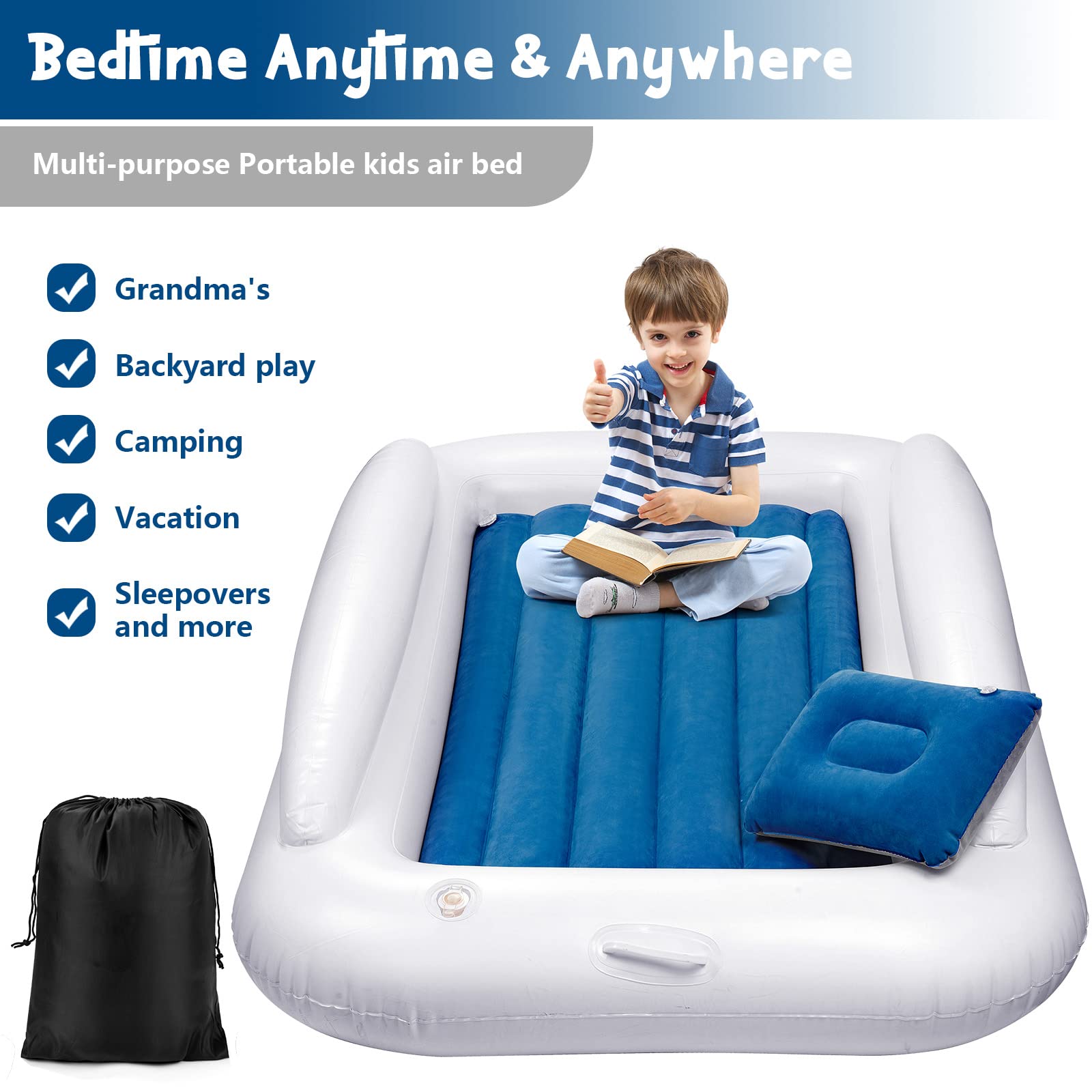 USHMA inflatable bed with extra-tall rails provides safer sleep with side protection