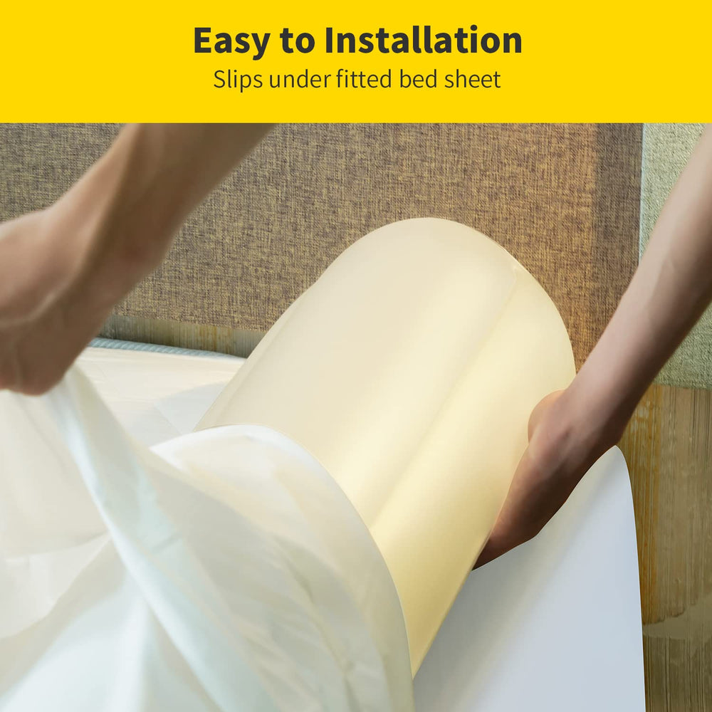 USHMA inflatable bed rail set-up under sheet shows quick, tool-free installation for travel.