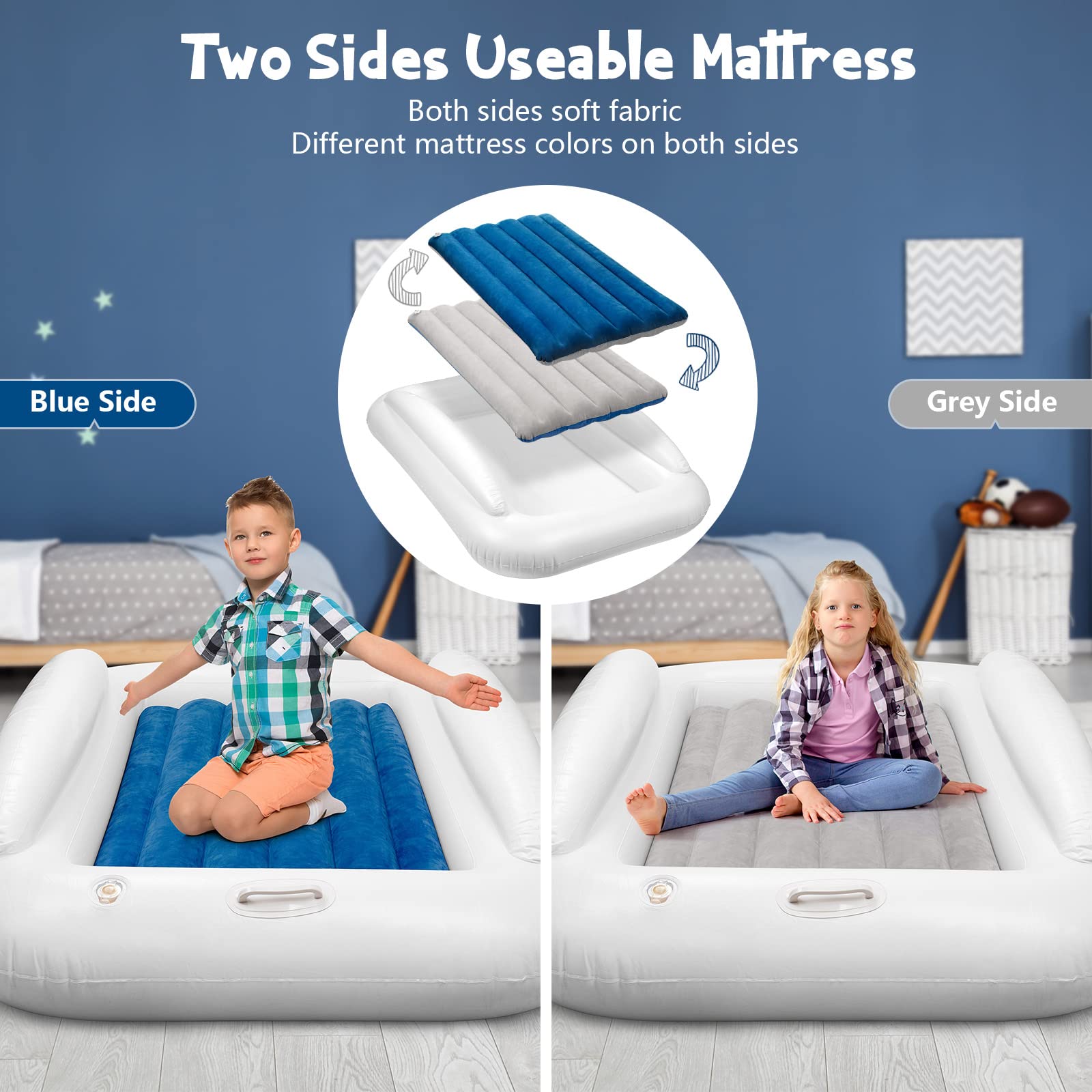 USHMA toddler air mattress with sides highlights added safety rails for secure sleep