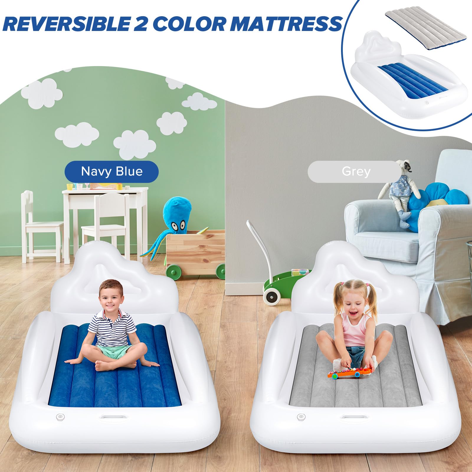 USHMA toddler bed with cloud-shaped headboard for gentle support during naps