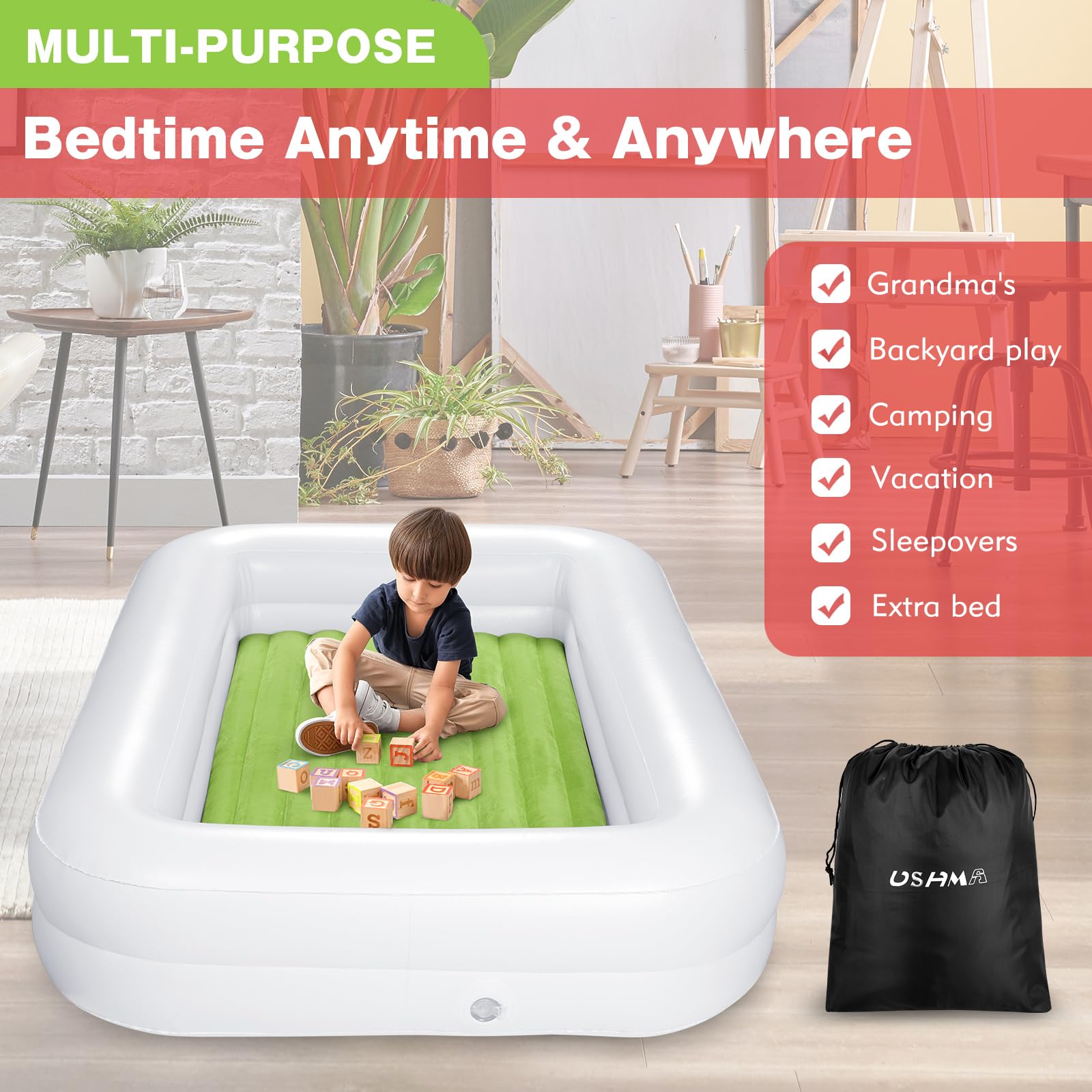 USHMA Toddler Travel Bed in compact fold ready for packing