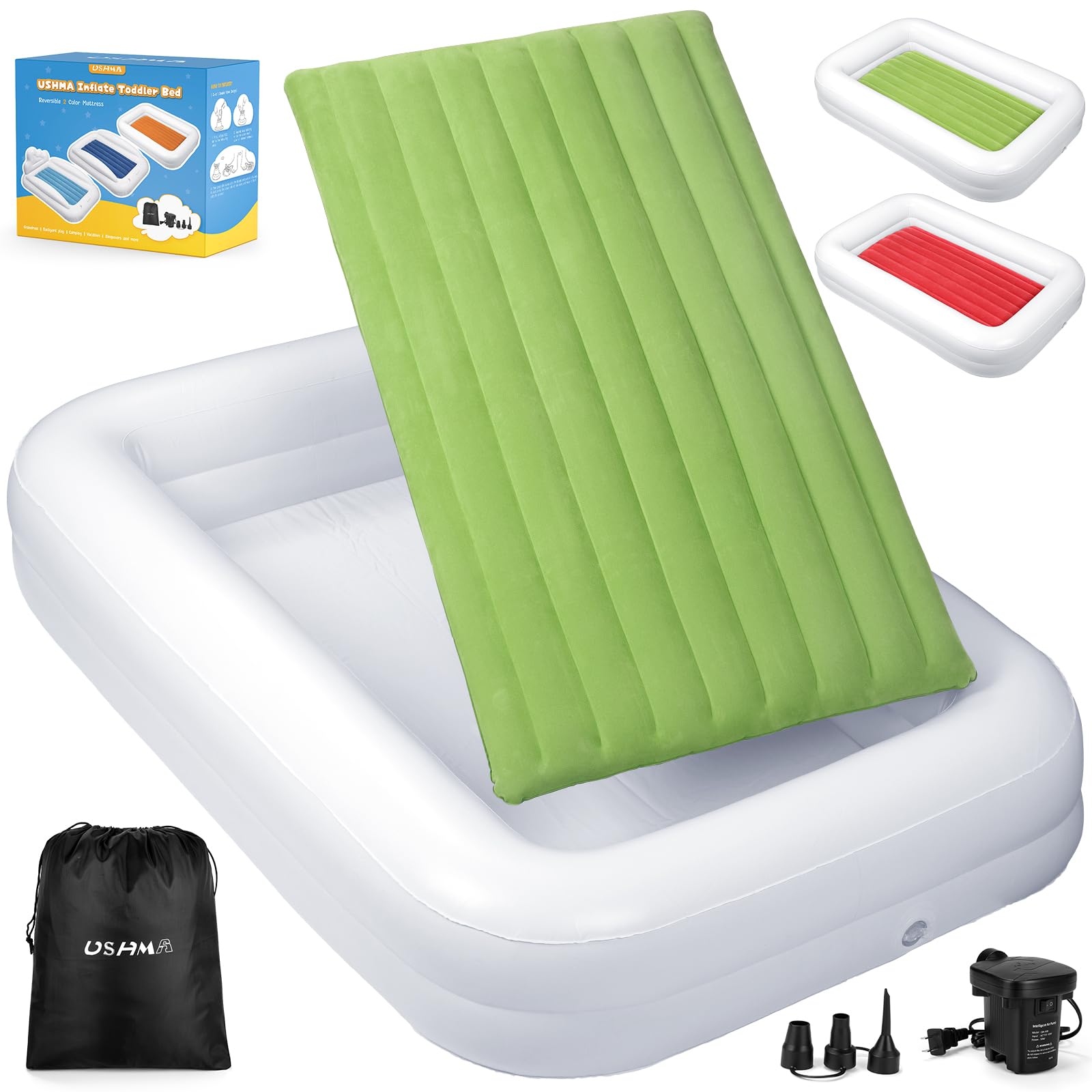 USHMA Toddler Travel Bed durable vinyl highlighting tear resistance