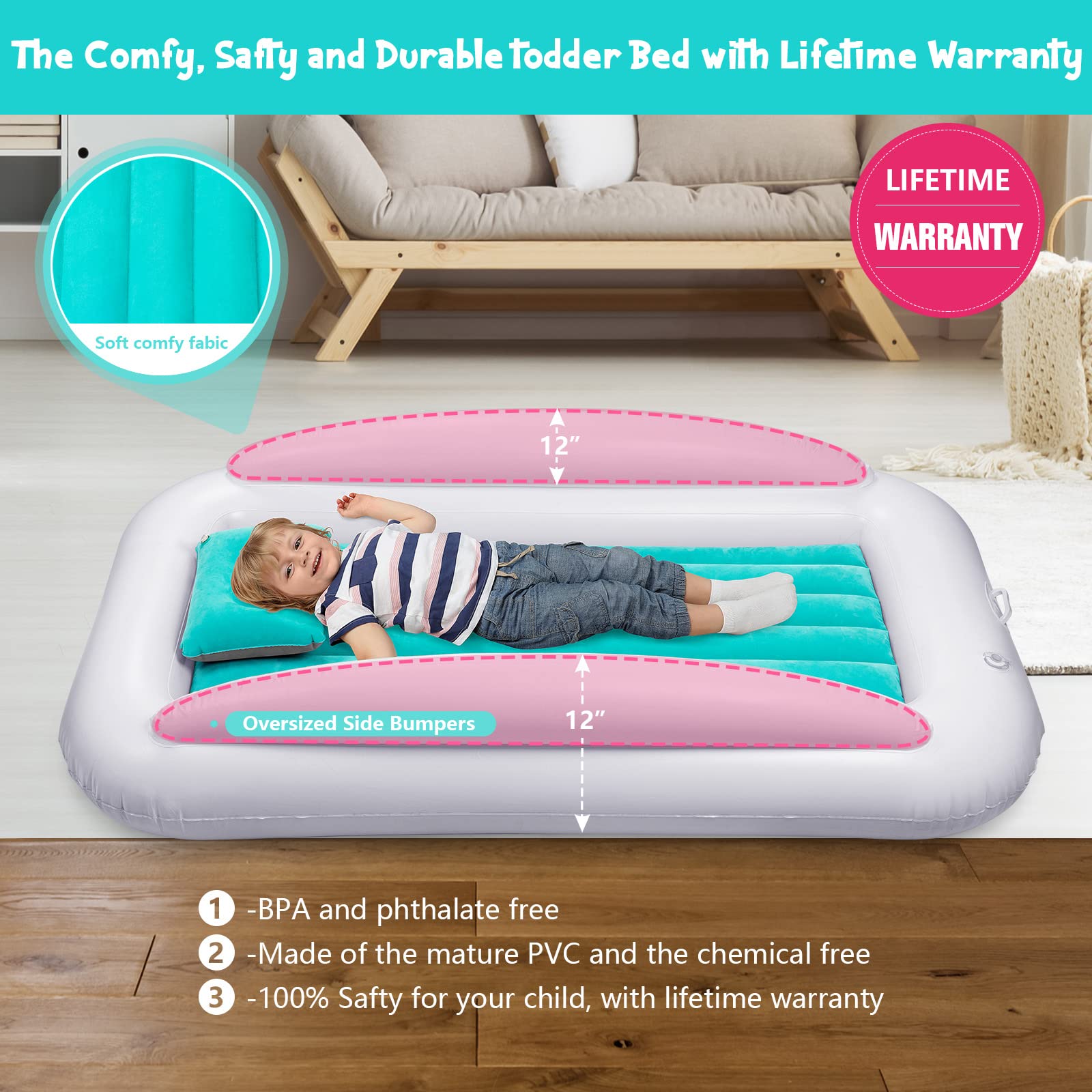 USHMA inflatable bed with electric pump for fast setup on the go.