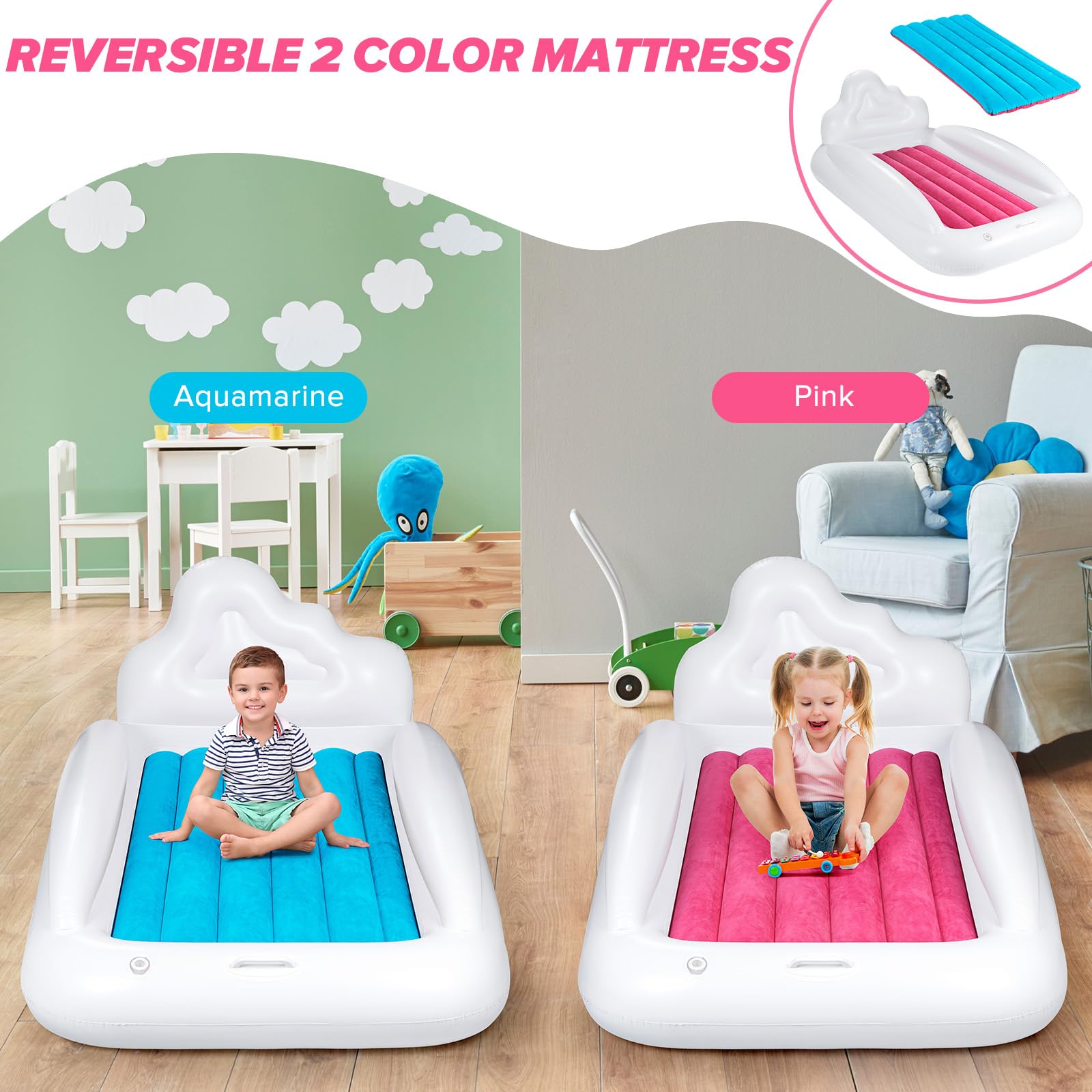 USHMA toddler travel bed headboard cloud provides soft support for dreamy nights