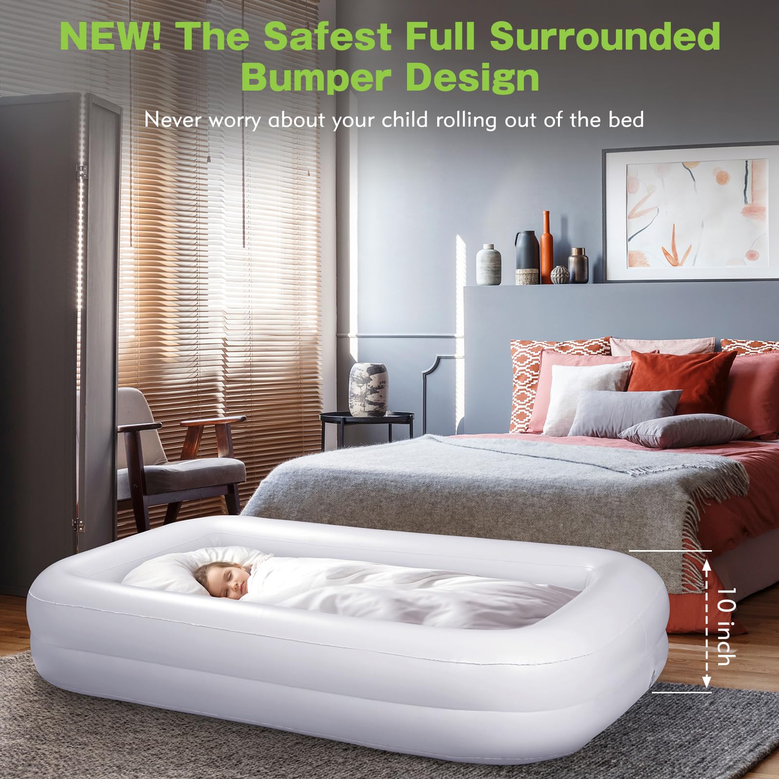 USHMA Toddler Travel Bed with inflation pump enabling quick setup