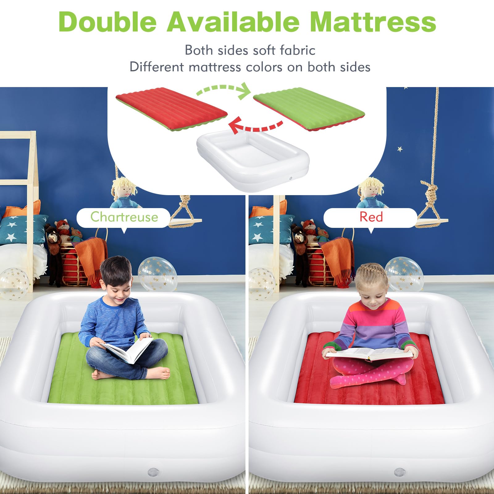 USHMA Toddler Travel Bed reversible colors demonstrating blue and grey options