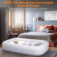 USHMA toddler travel bed two-color sides orange and aquamarine for kid-friendly comfort.