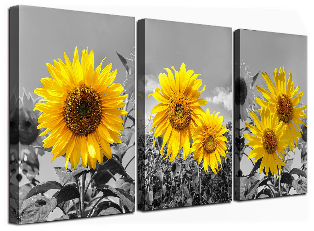 USIXA sunflower wall art three-panel canvas set brightens living room decor