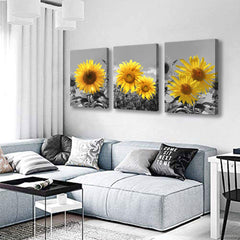 USIXA sunflower wall art wood-framed trio enhances modern spaces