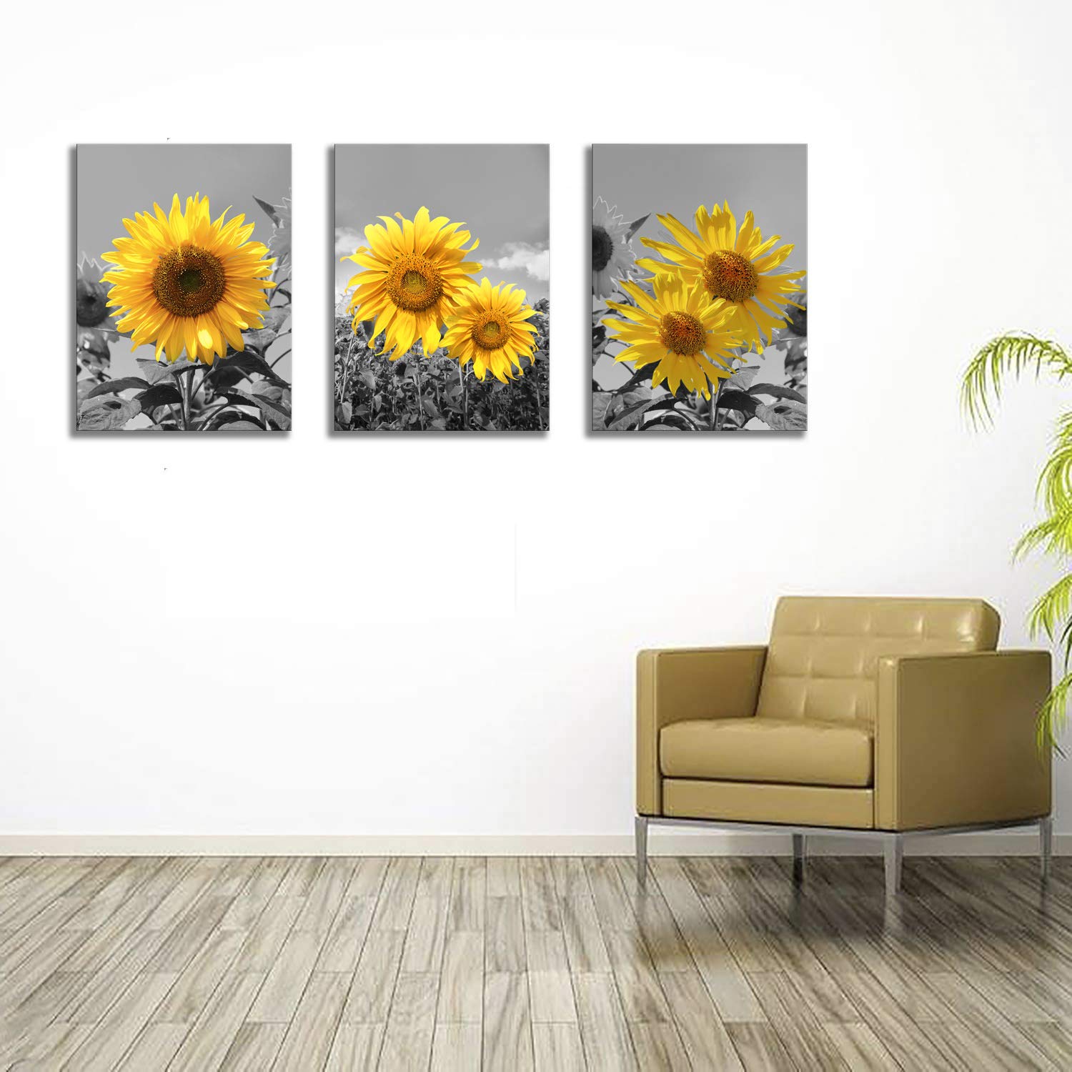 USIXA sunflower wall art three-panel layout fills larger walls beautifully