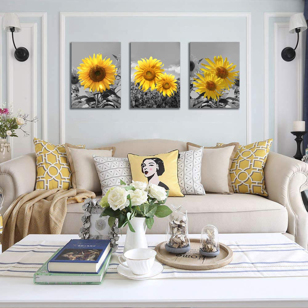USIXA sunflower wall art easy-hang with built-in hooks for quick setup