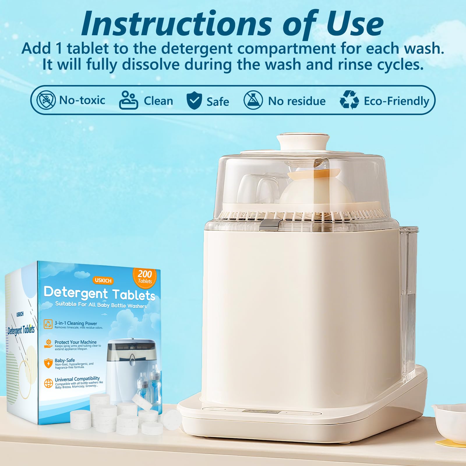 USKICH Brezza-compatible tablets fit leading washers for easy cleaning