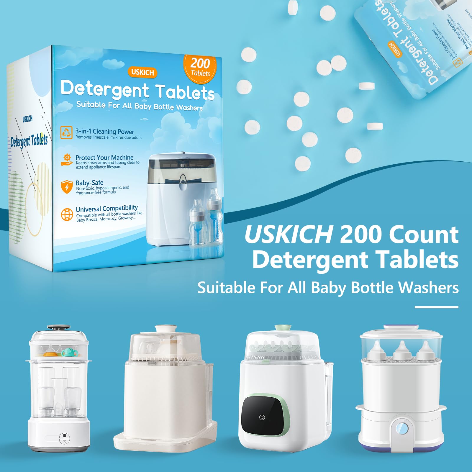 USKICH dual-use tablets work in washers, sterilizers and hand wash