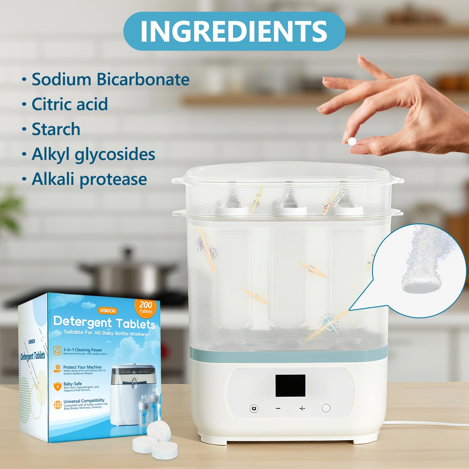 USKICH hand-wash option tablet for sink cleaning between cycles