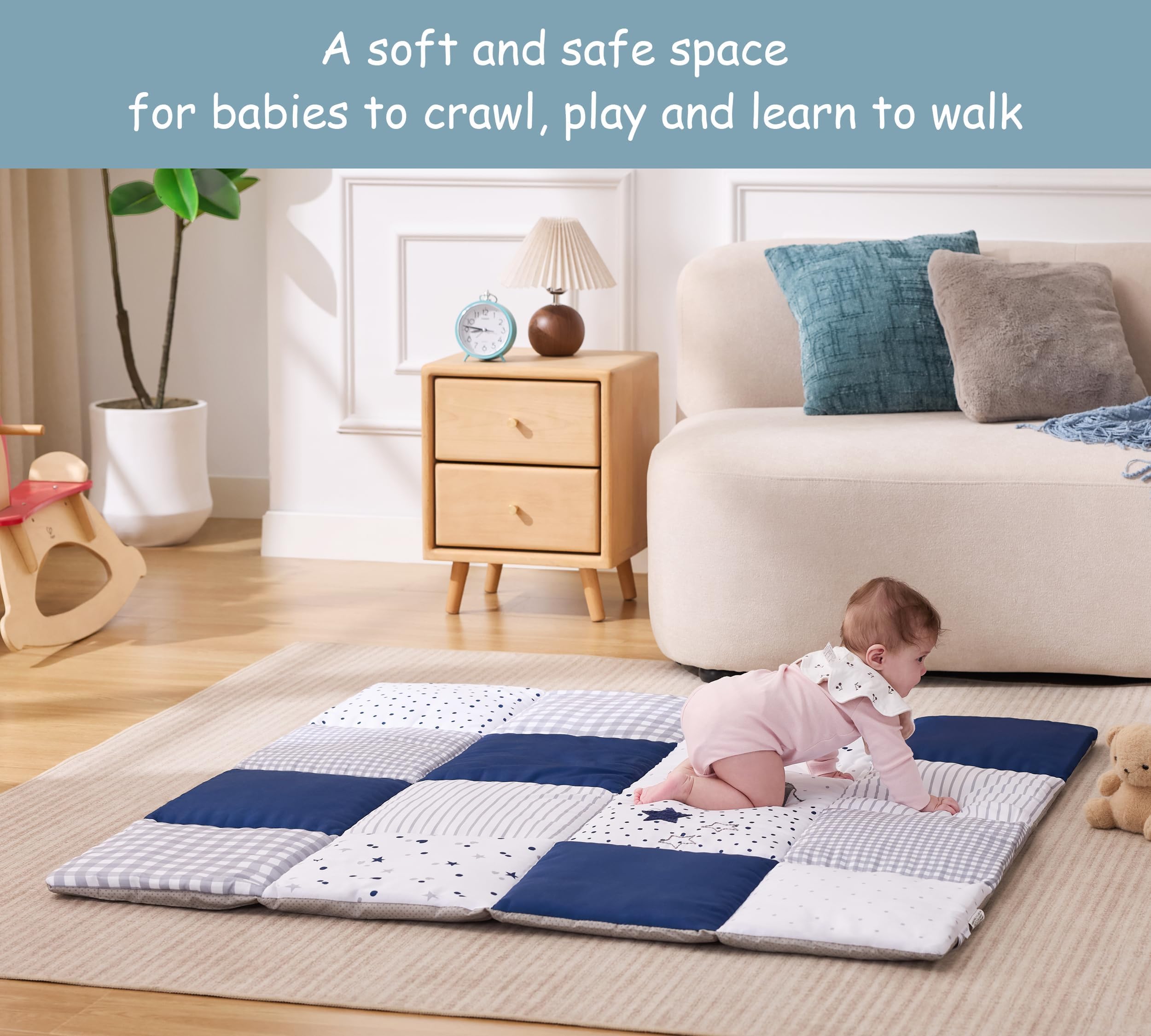 UTEX Baby Play Mat colorful elephant-star patches invite playful exploration.