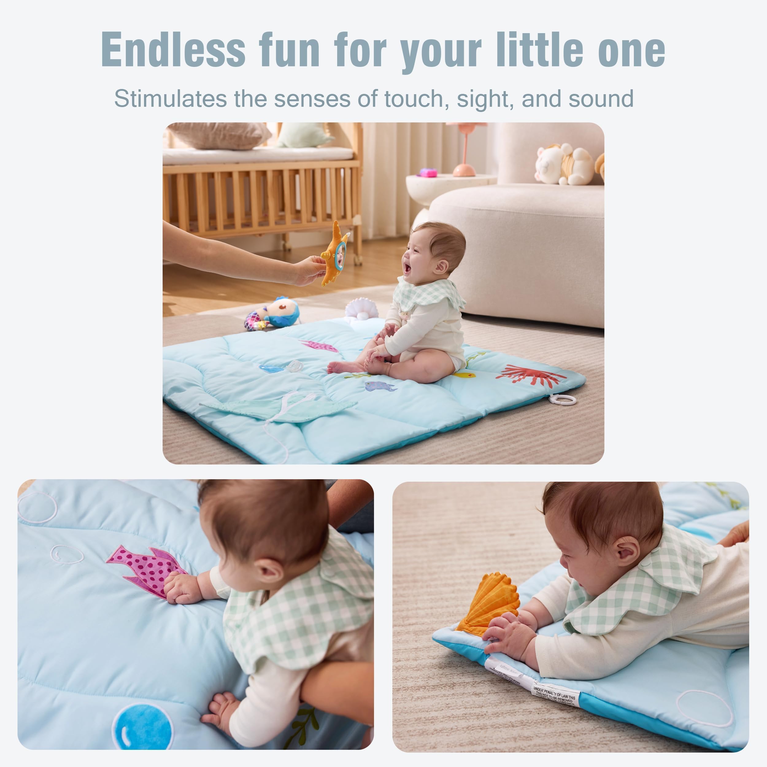 UTEX fish and bubbles soft textures provide comforting, gentle play