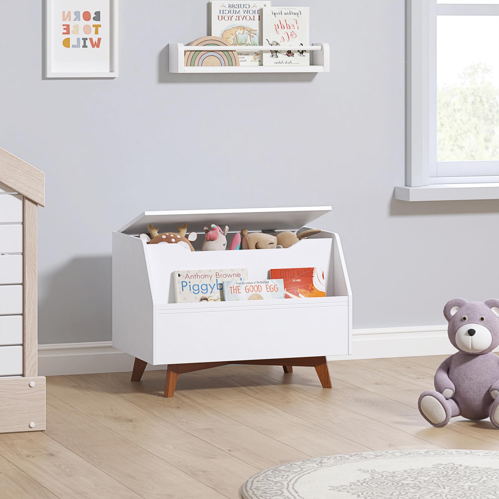 UTEX Kids Toy Box doubles as a bench for seating during play.