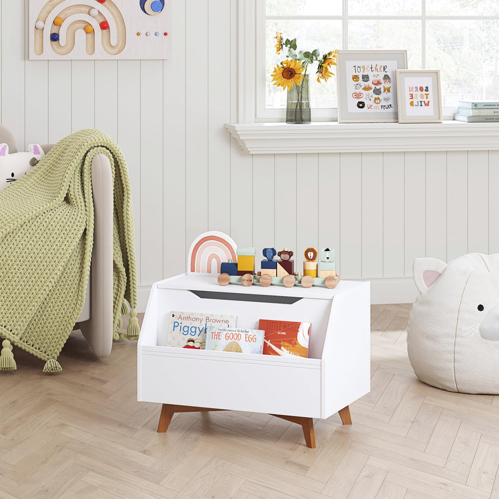 UTEX Kids Toy Box front book storage area facilitates easy book selection.