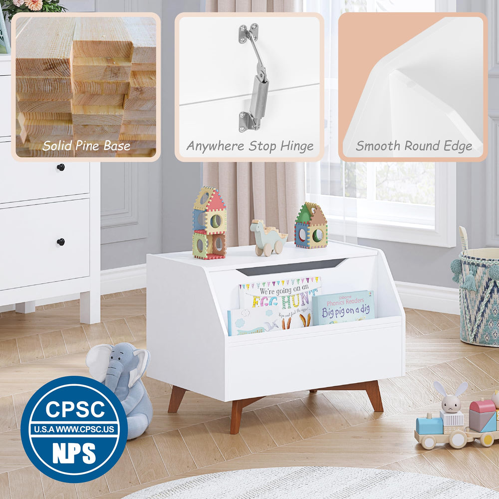 UTEX Kids Toy Box slow-closing lid prevents slams and pinches.
