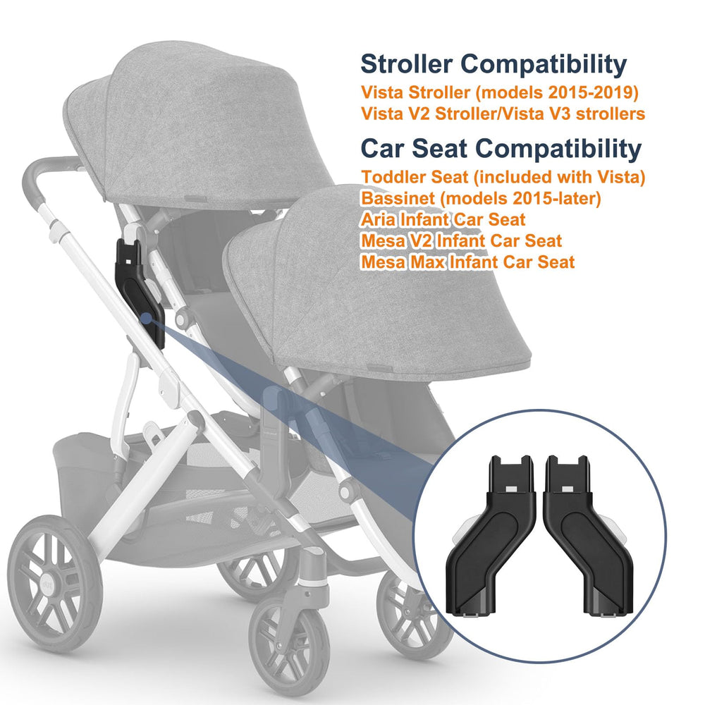 UTNVBTR upper adapters with bassinet attachment on Vista stroller