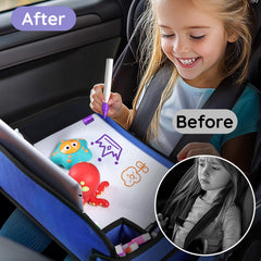 UTOLOVE kids travel tray blue with dry erase board for creative activities on flights