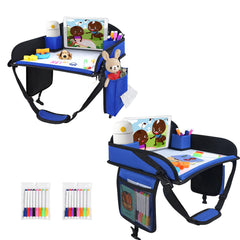 UTOLOVE kids travel tray blue setup keeps kid car-seat area organized for long road trips