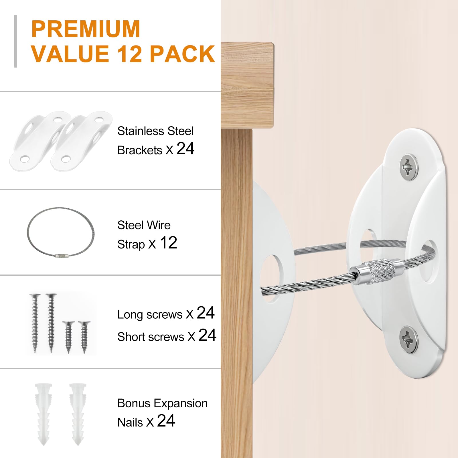 Utook Furniture Anchors 12-pack secured bookcase demonstrates anti-tip stability