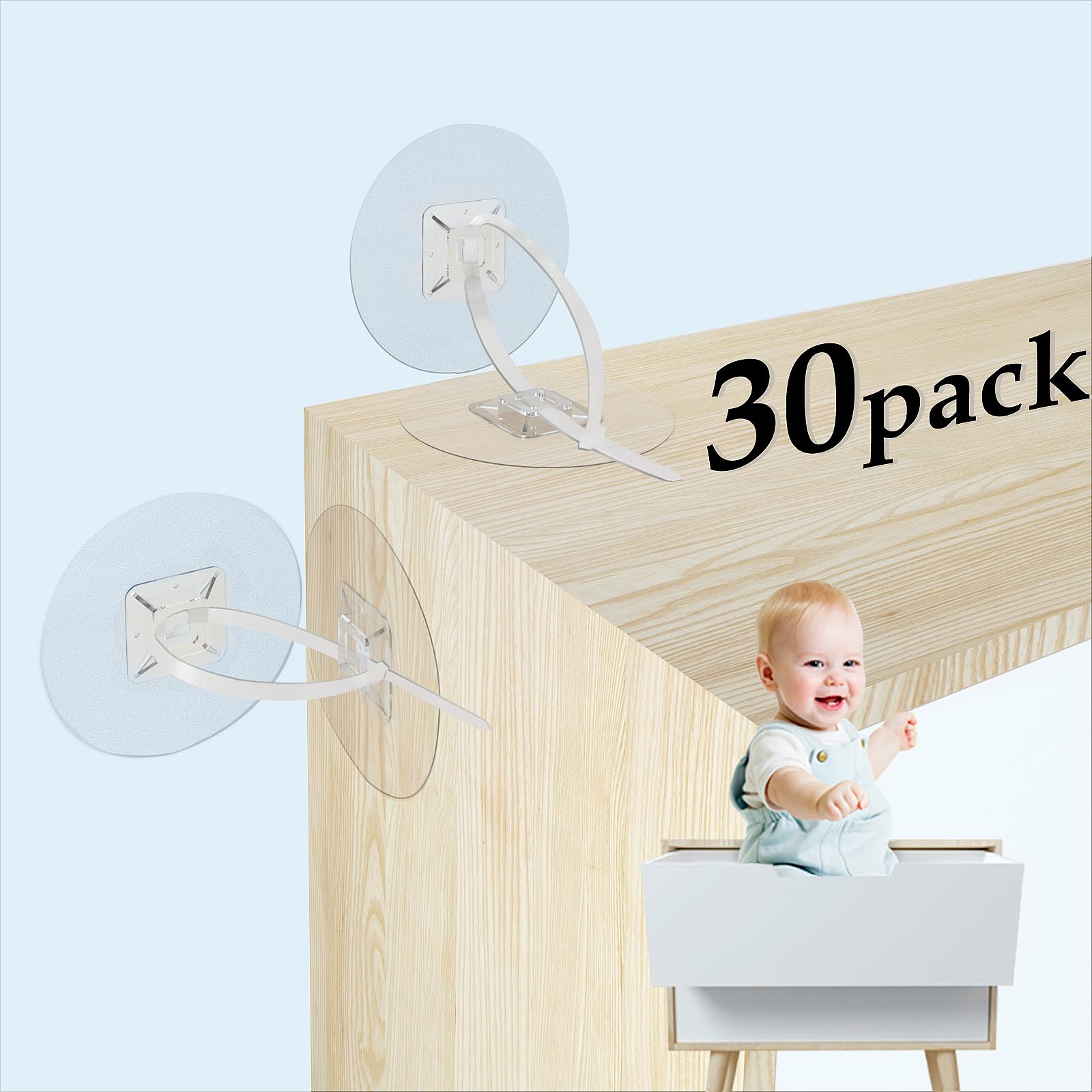 Utook furniture anchors 30-pack contents ready for quick baby-proofing and secure anchoring.