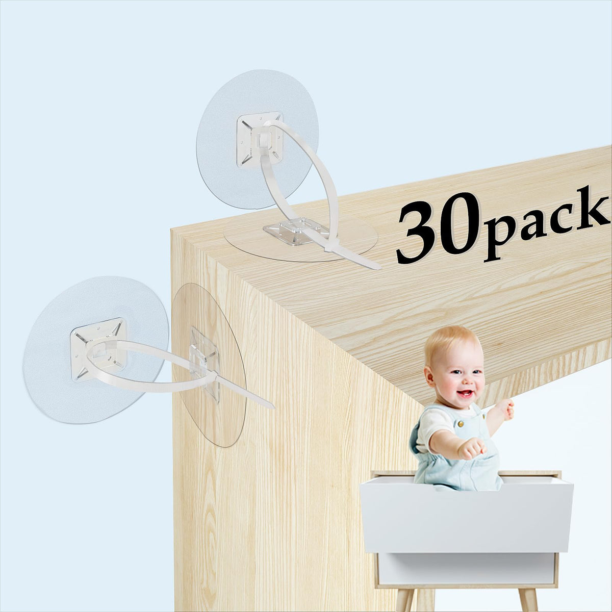 Utook furniture anchors 30-pack contents ready for quick baby-proofing and secure anchoring.