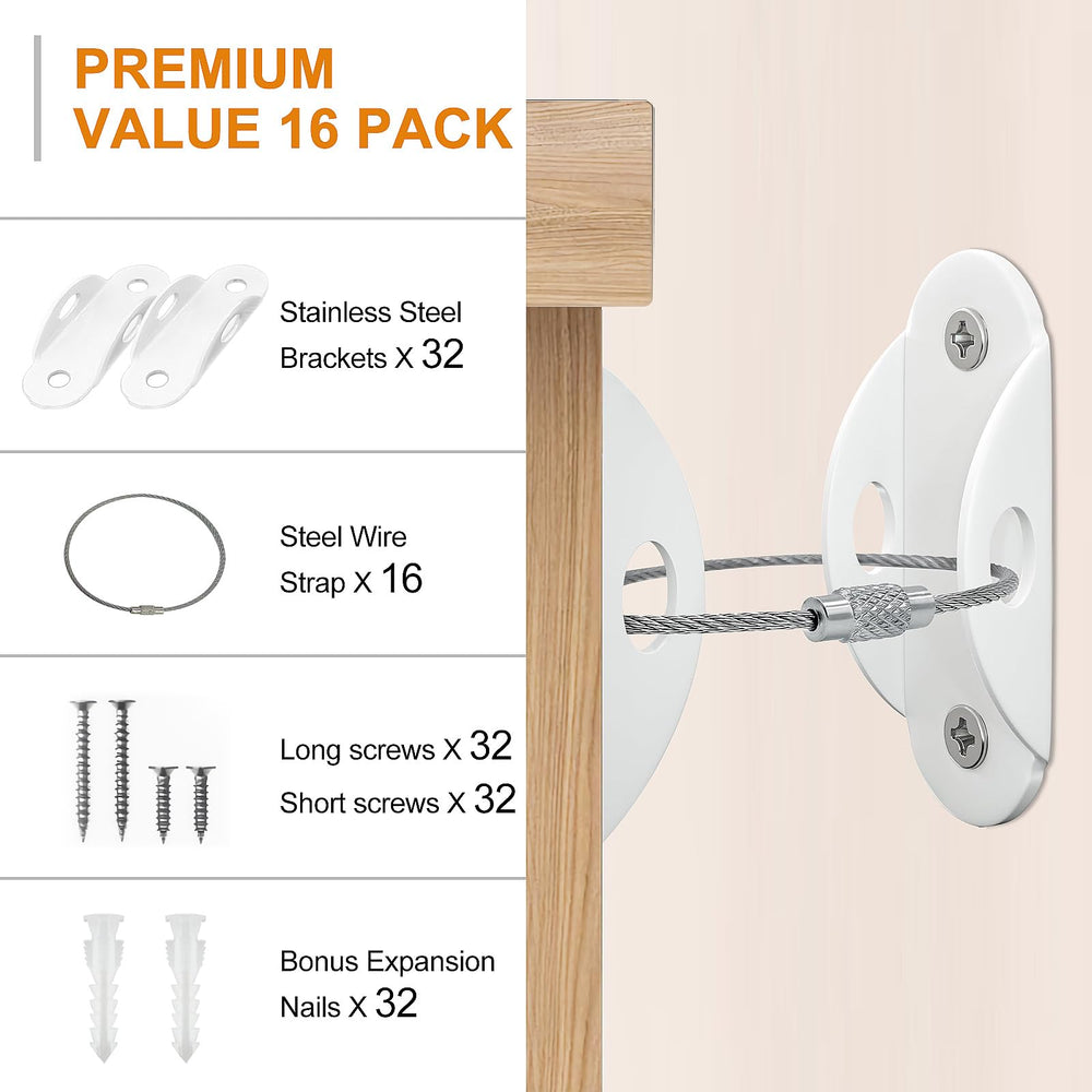 Utook Anchors securing a bookcase to a wall reduces tipping risk.