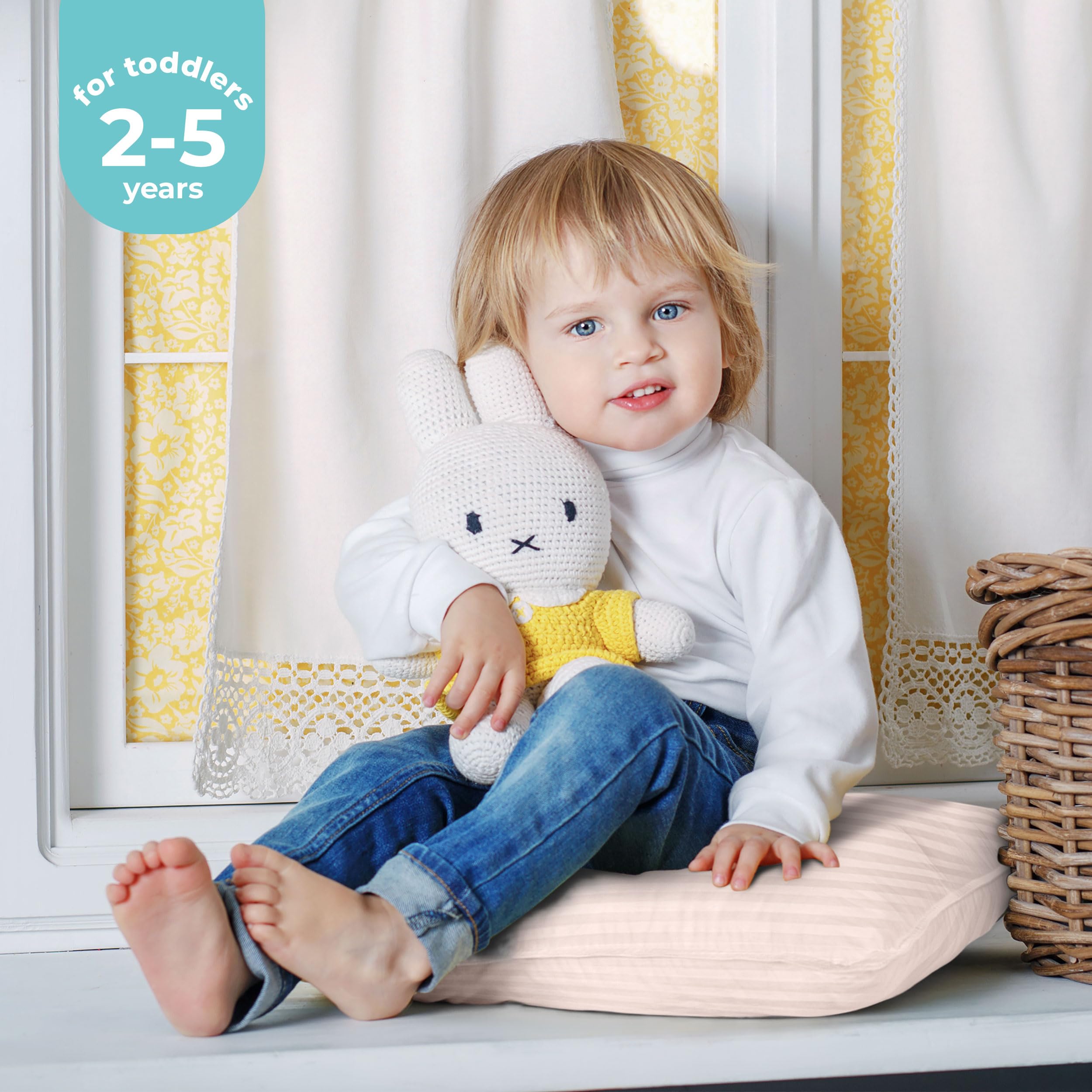 Utopia Bedding Toddler Pillow 13x18 dimensions shown for compact toddler bed use.