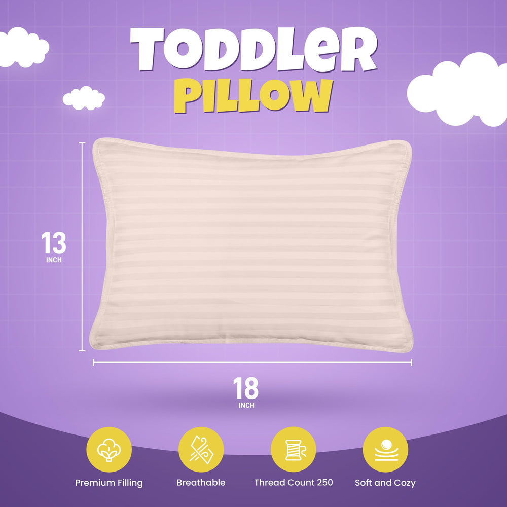 Utopia Bedding Toddler Pillow light pink cover closeup highlights breathable cotton-blend texture.
