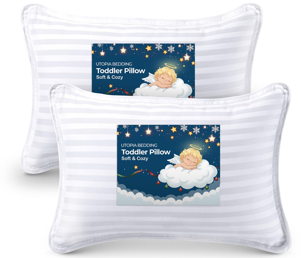 Utopia Bedding Toddler Pillow Pair Pack in white provides cozy sleep for toddlers at nap time.