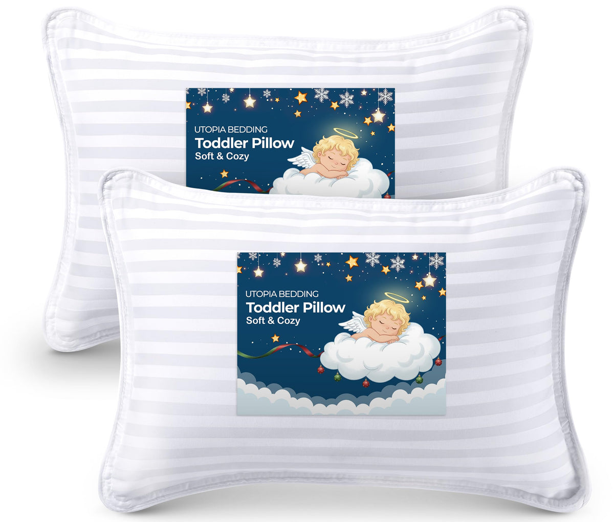 Utopia Bedding Toddler Pillow Pair Pack in white provides cozy sleep for toddlers at nap time.