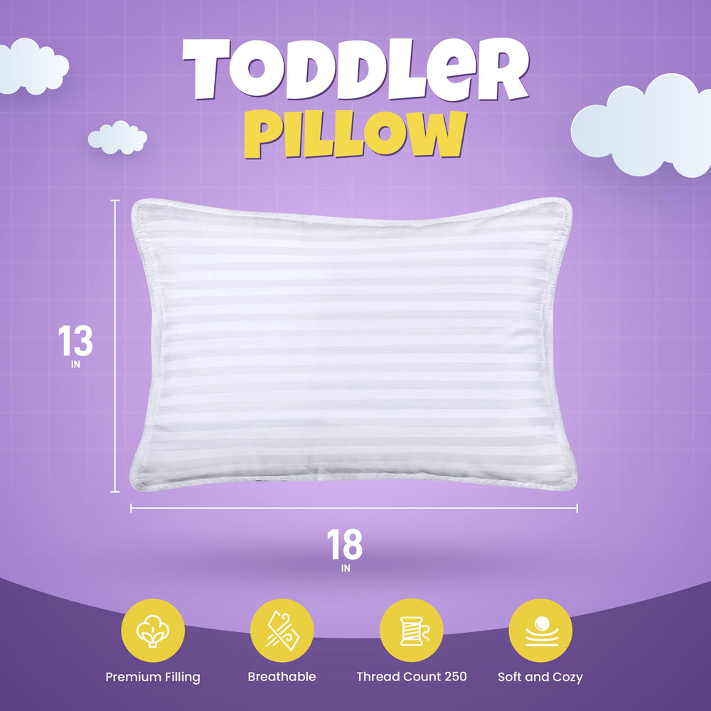 Utopia Bedding Toddler Pillow soft cover closeup shows breathable cotton blend for gentle skin comfort.