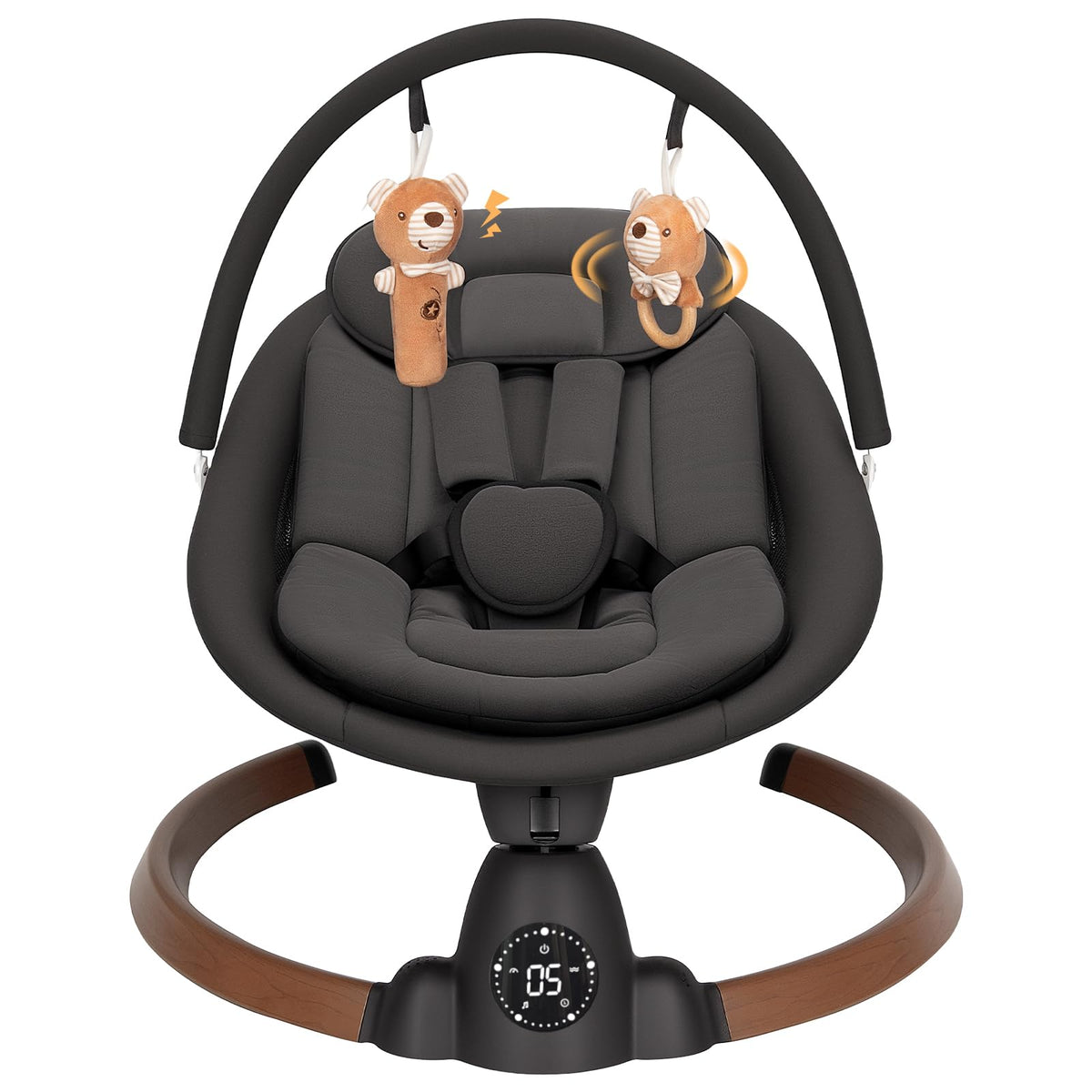 Uuoeebb baby swing frame shows sturdy aluminum base for stable use.