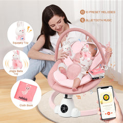 Uuoeebb baby swing in soft pink seat showcases cozy comfort during gentle naps