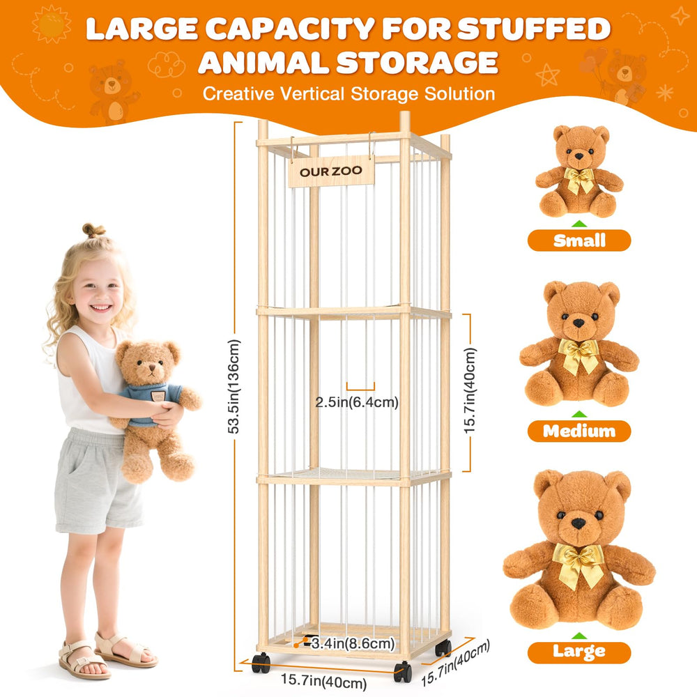 Uvellgift plush toy organizer tube with brake wheels demonstrates mobile storage