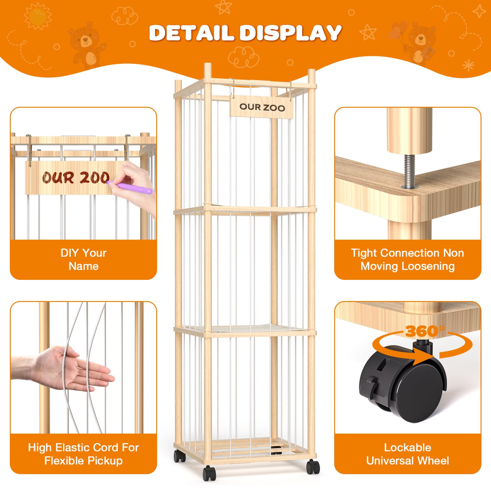 Uvellgift space-save stuffed animal cage fits neatly in a playroom corner