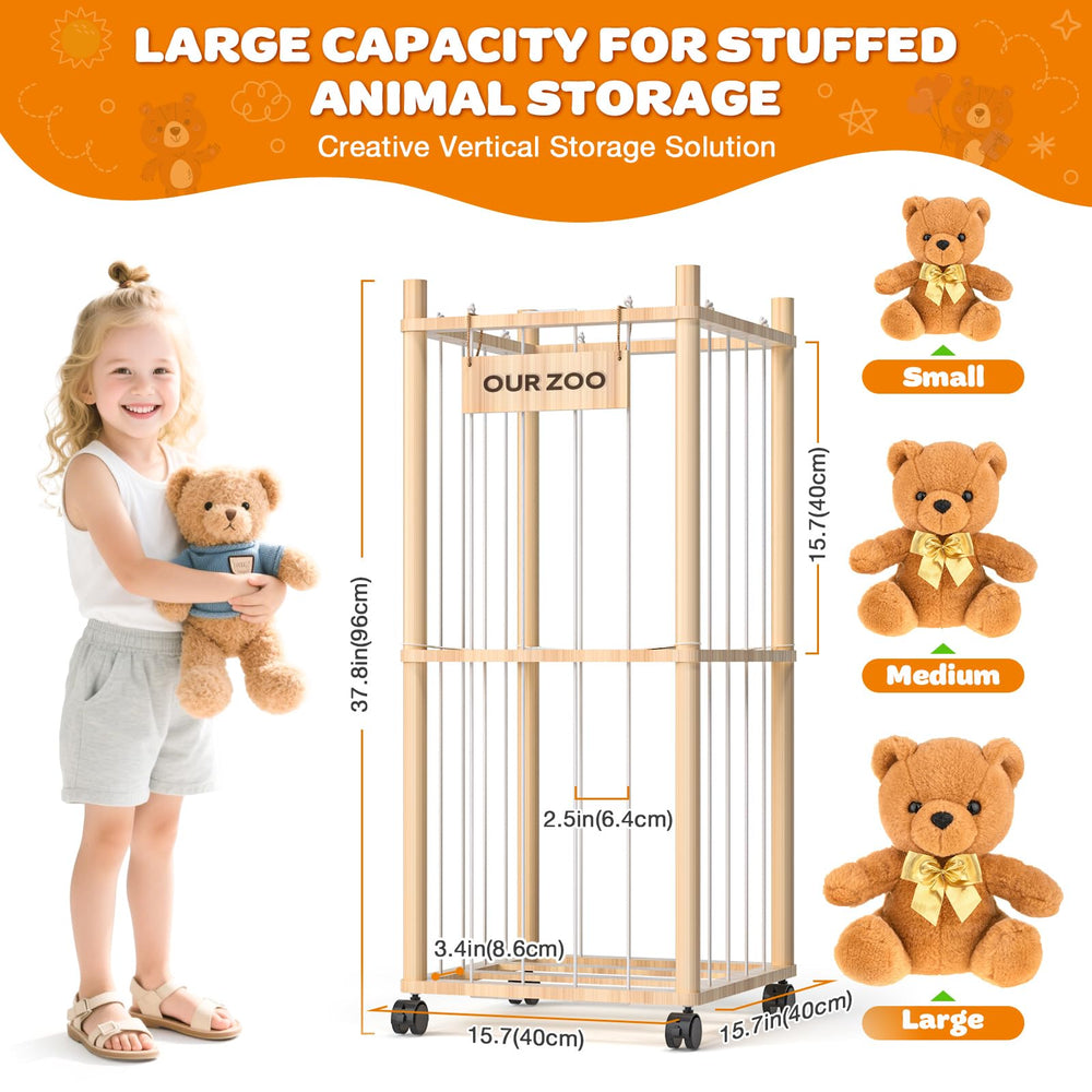 Uvellgift stuffed animal holder with brake wheels enabling moveable room organization.