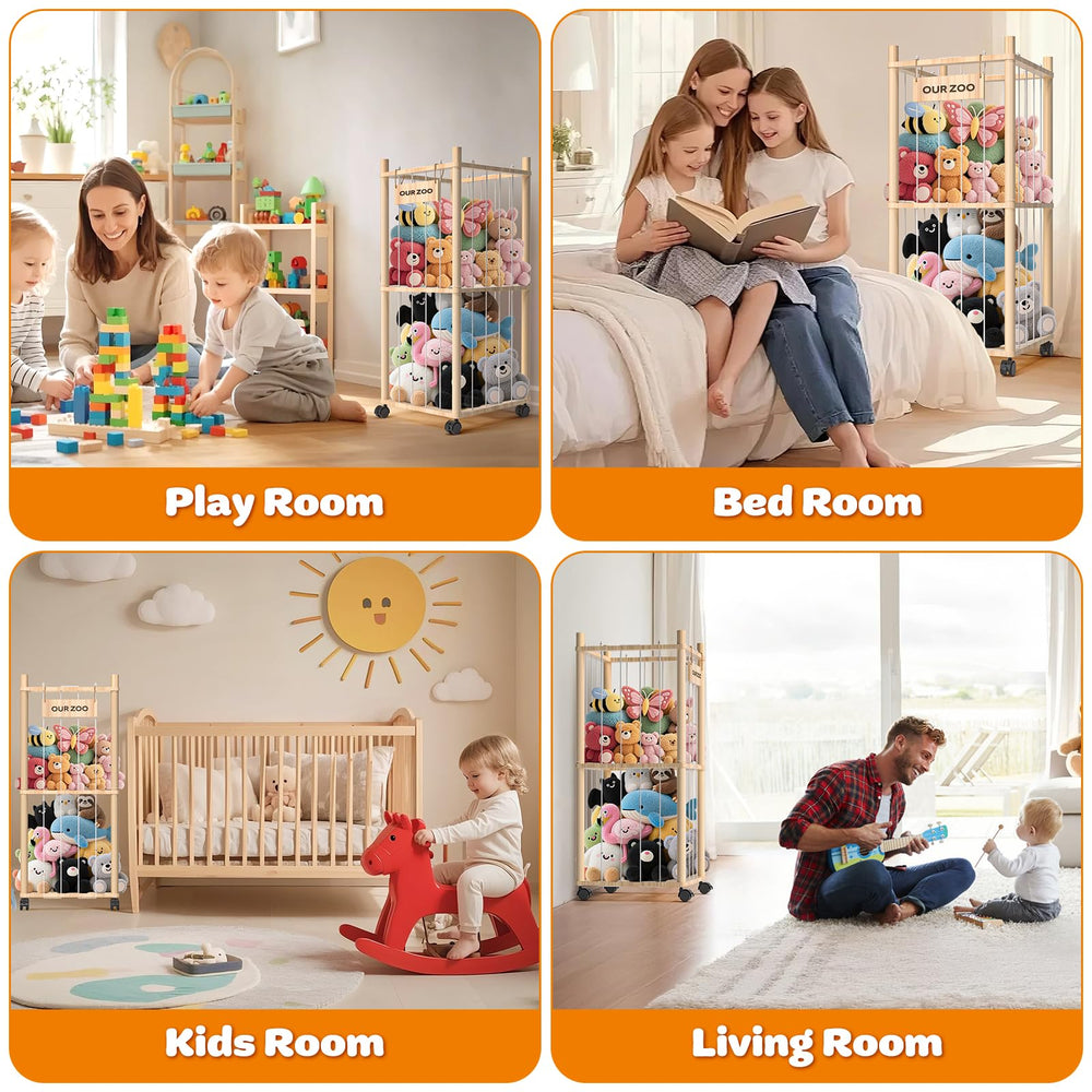 Uvellgift wooden nameplate personalizes the plush zoo for kids.