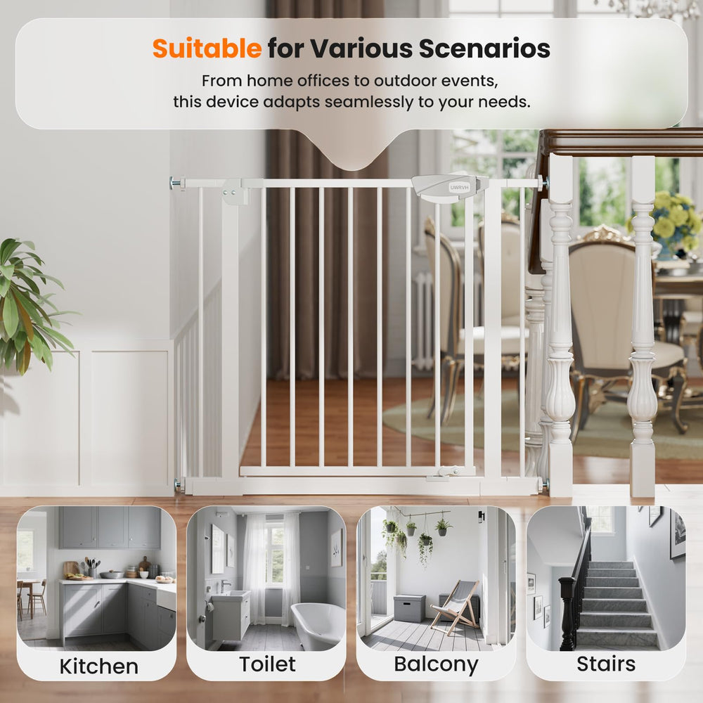 UWRVH Auto-Close Baby Gate walk-through design suits busy homes.