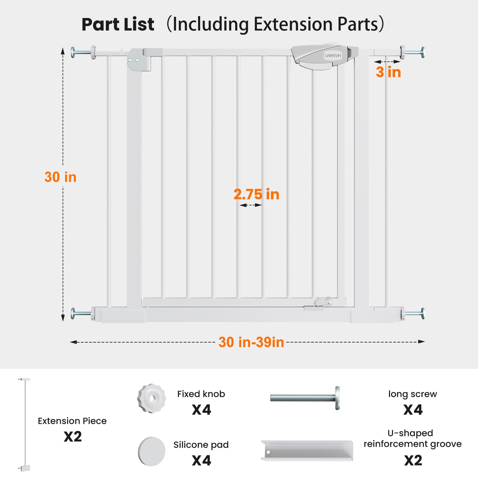 UWRVH Auto-Close Baby Gate durable steel frame resists deformation.