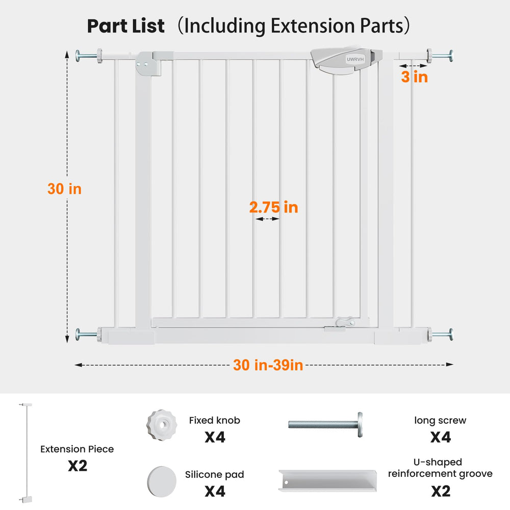 UWRVH Auto-Close Baby Gate durable steel frame resists deformation.
