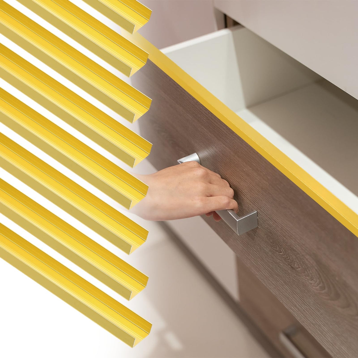 uxcell aluminum alloy cabinet edge protector, 18-inch slip-on design guards cabinet edges.