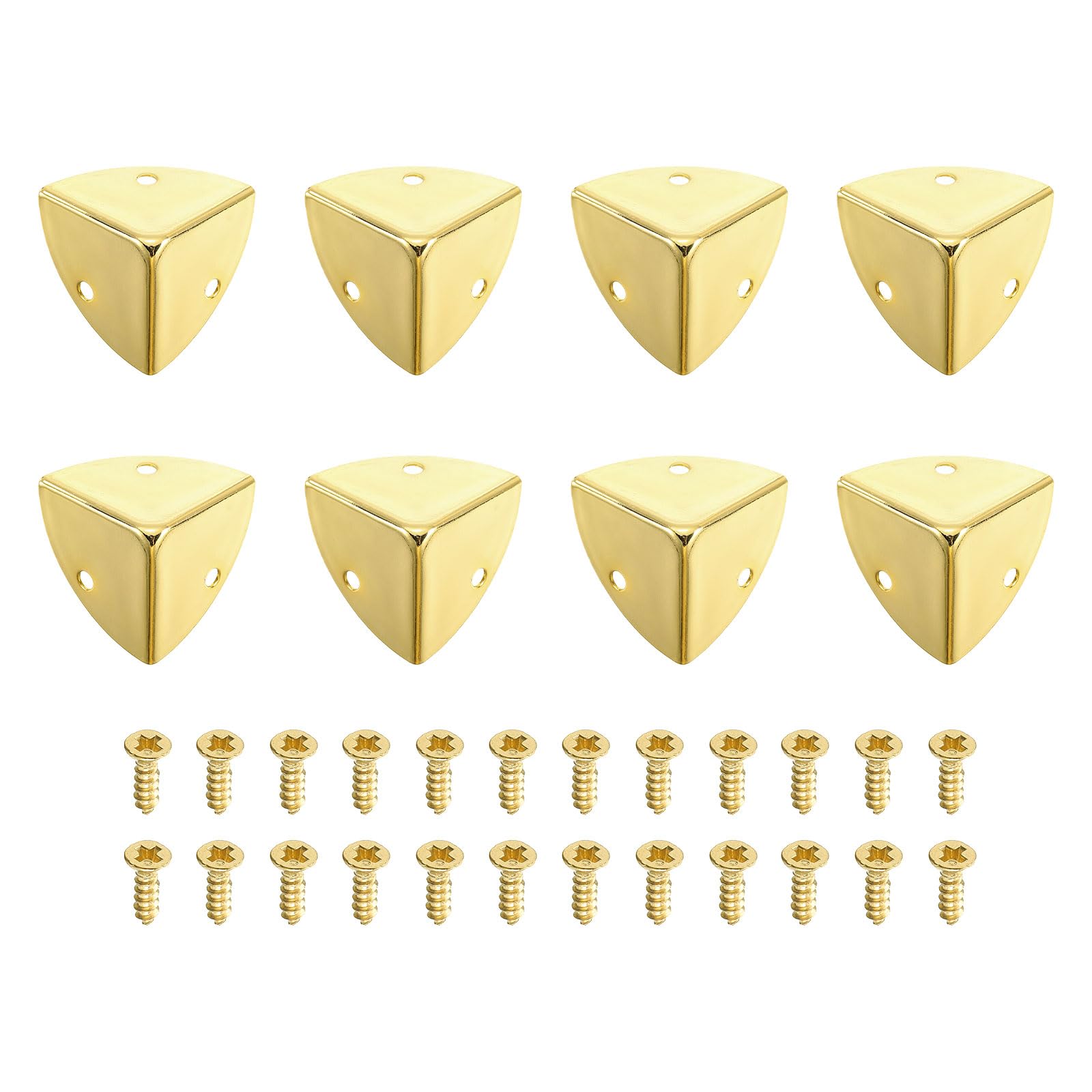 uxcell box corner cover 28mm light gold close-up highlights durable carbon steel protection for wooden boxes.